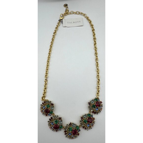 Talbots Gold Tone Multi Colored Rhinestone Necklace NEW With Tag - Picture 4 of 6